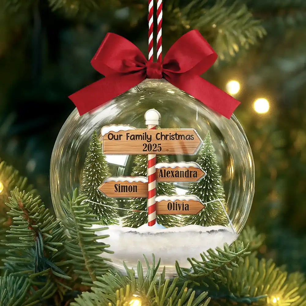 Family, Christmas, Happy - North Pole Family Name - Personalized 3D Acrylic Ball Ornament