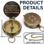 Gift For Husband,Gift For Boyfriend,Gift For Men,Gift For Father,Happy,Non-Eng - Not All Who Wander Are Loss Dad & Children - Personalized Engraved Brass Compass