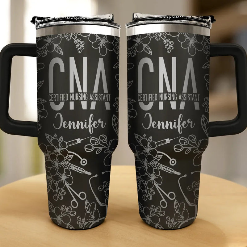 Nurse, Happy - Nurse Job Title Flower Pattern - Personalized Engraved 40oz Tumbler