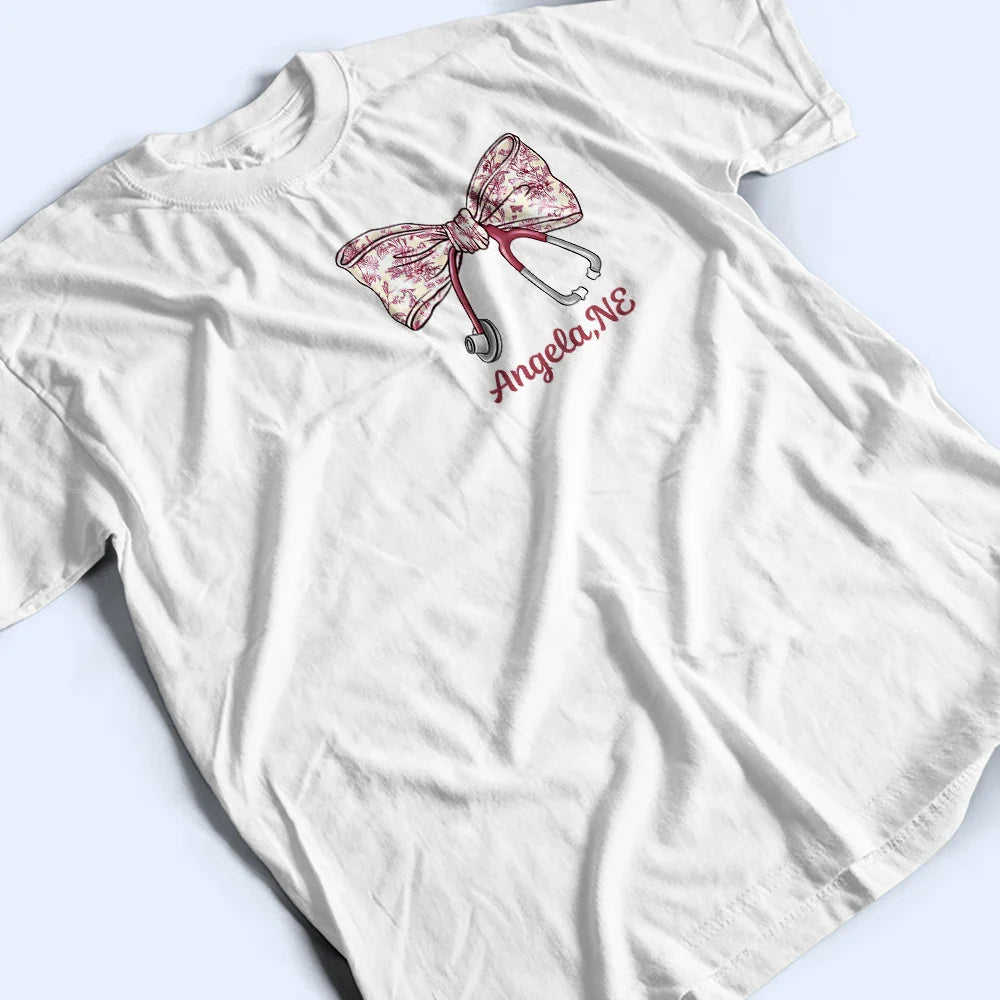 Nurse, Gifts For Colleagues, Gift For Bestie, Happy - Nurse Toile Bow Coquette - Personalized T Shirt