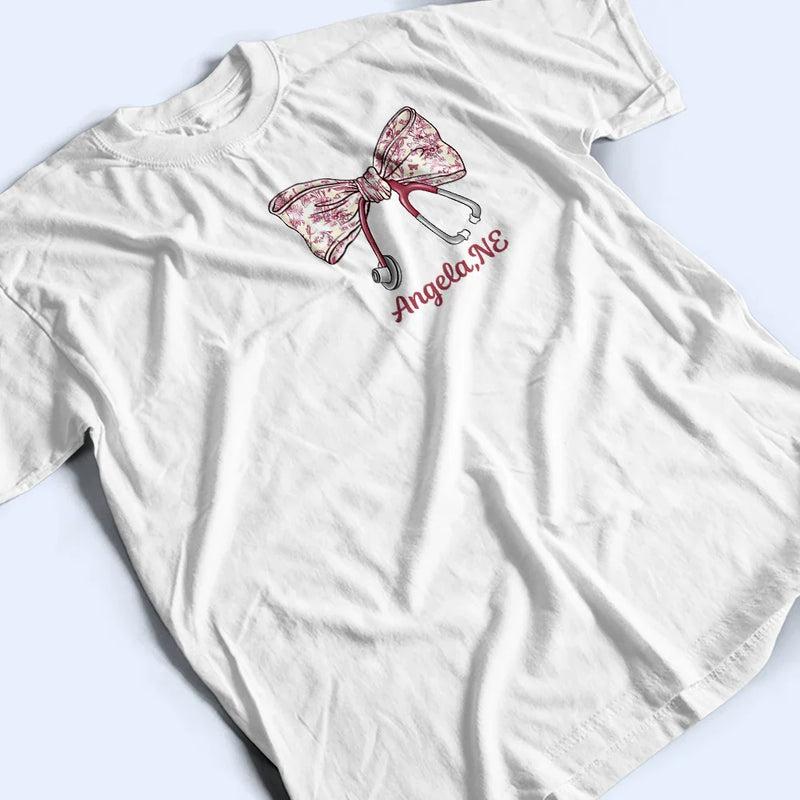 Nurse, Gifts For Colleagues, Gift For Bestie, Happy - Nurse Toile Bow Coquette - Personalized T Shirt