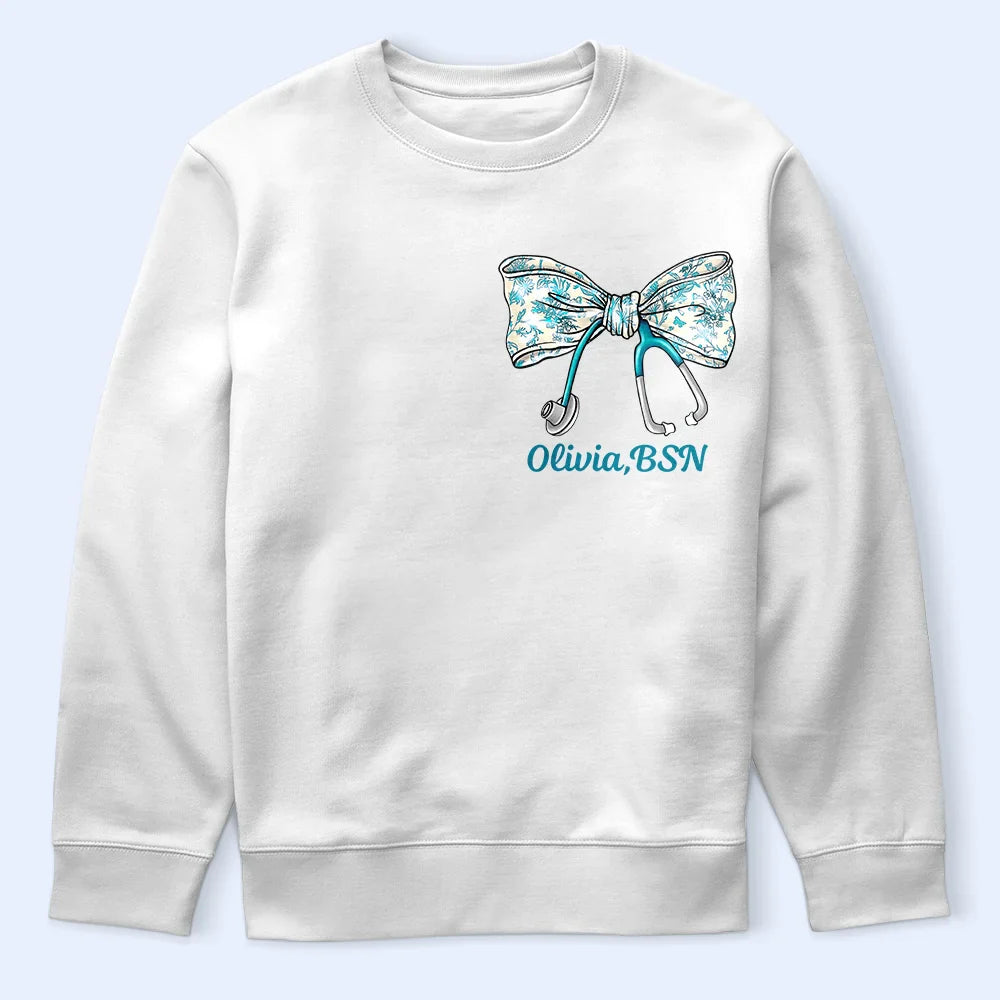 Nurse, Gifts For Colleagues, Gift For Bestie, Happy - Nurse Toile Bow Coquette - Personalized T Shirt