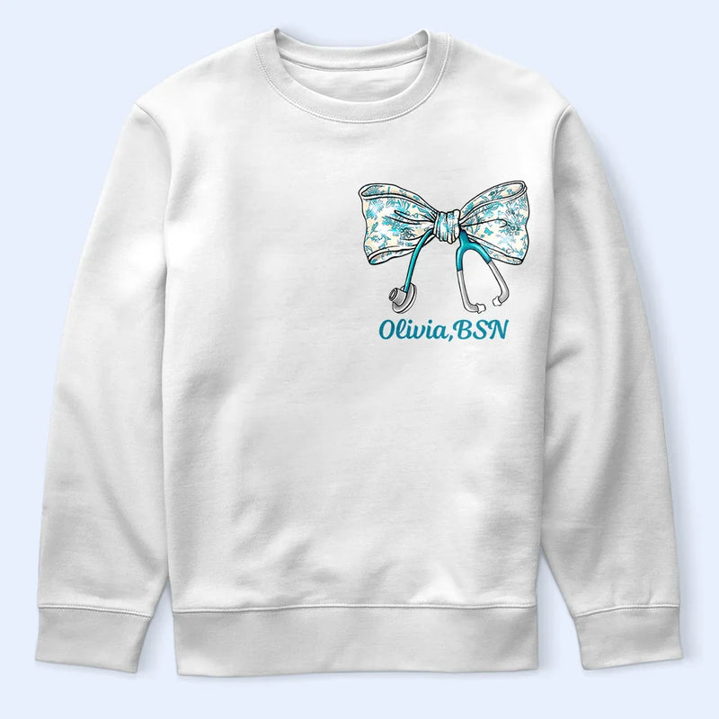 Nurse, Gifts For Colleagues, Gift For Bestie, Happy - Nurse Toile Bow Coquette - Personalized T Shirt