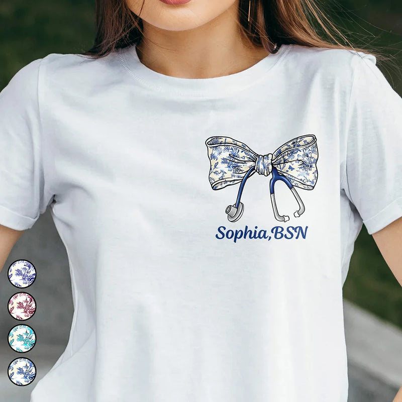 Nurse, Gifts For Colleagues, Gift For Bestie, Happy - Nurse Toile Bow Coquette - Personalized T Shirt