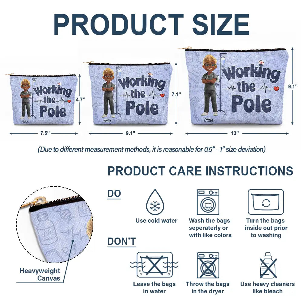 Nurse, Gift For Women, Gift For Men, Happy - Nurse Working The Pole - Personalized Cosmetic Bag