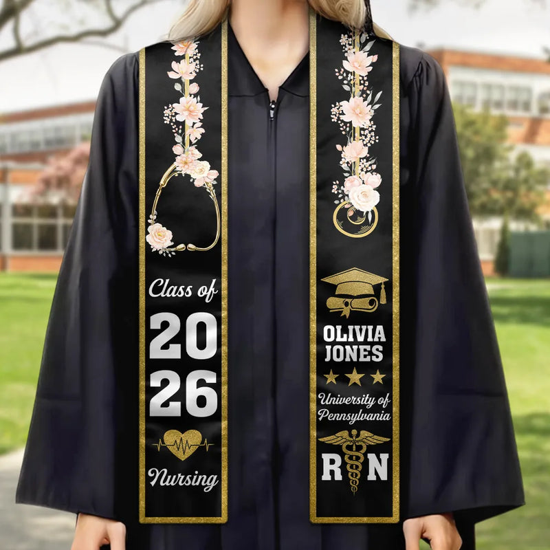Graduation,Happy - Nursing Flower Graduation - Personalized Stoles