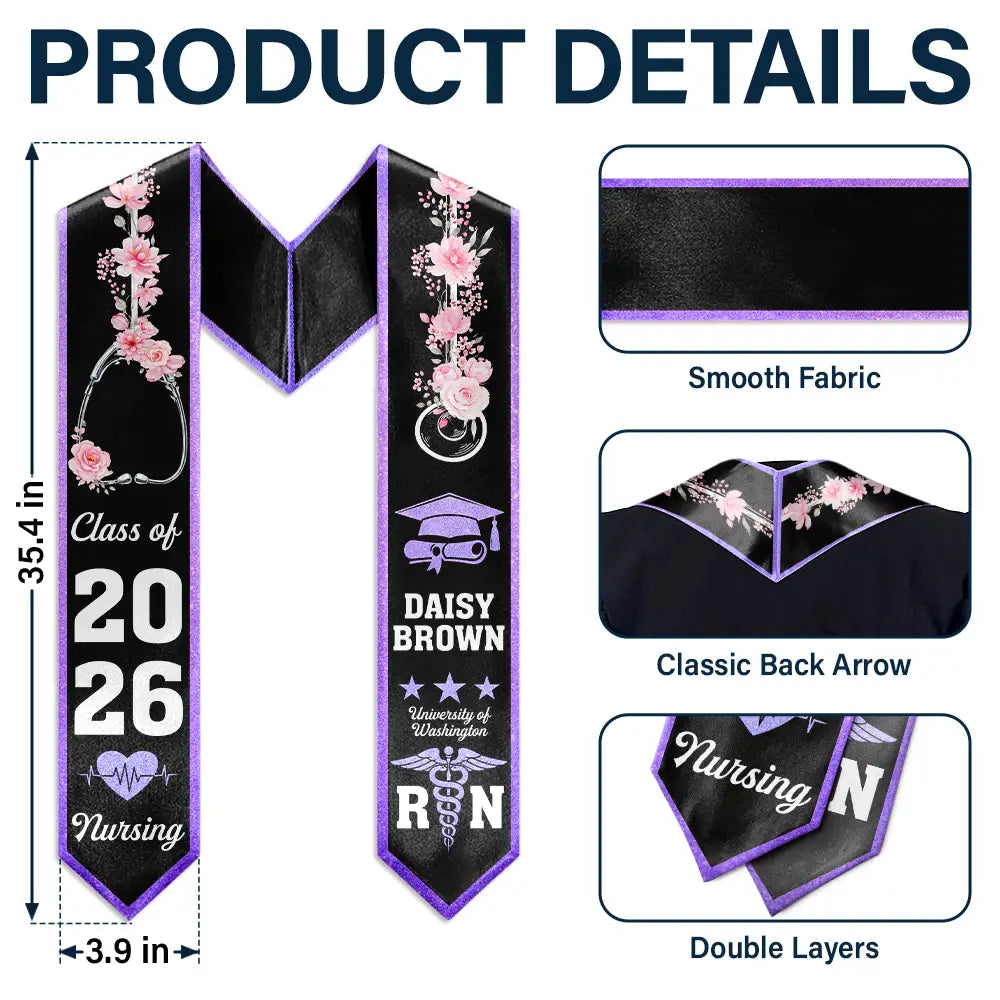 Graduation,Happy - Nursing Flower Graduation - Personalized Stoles