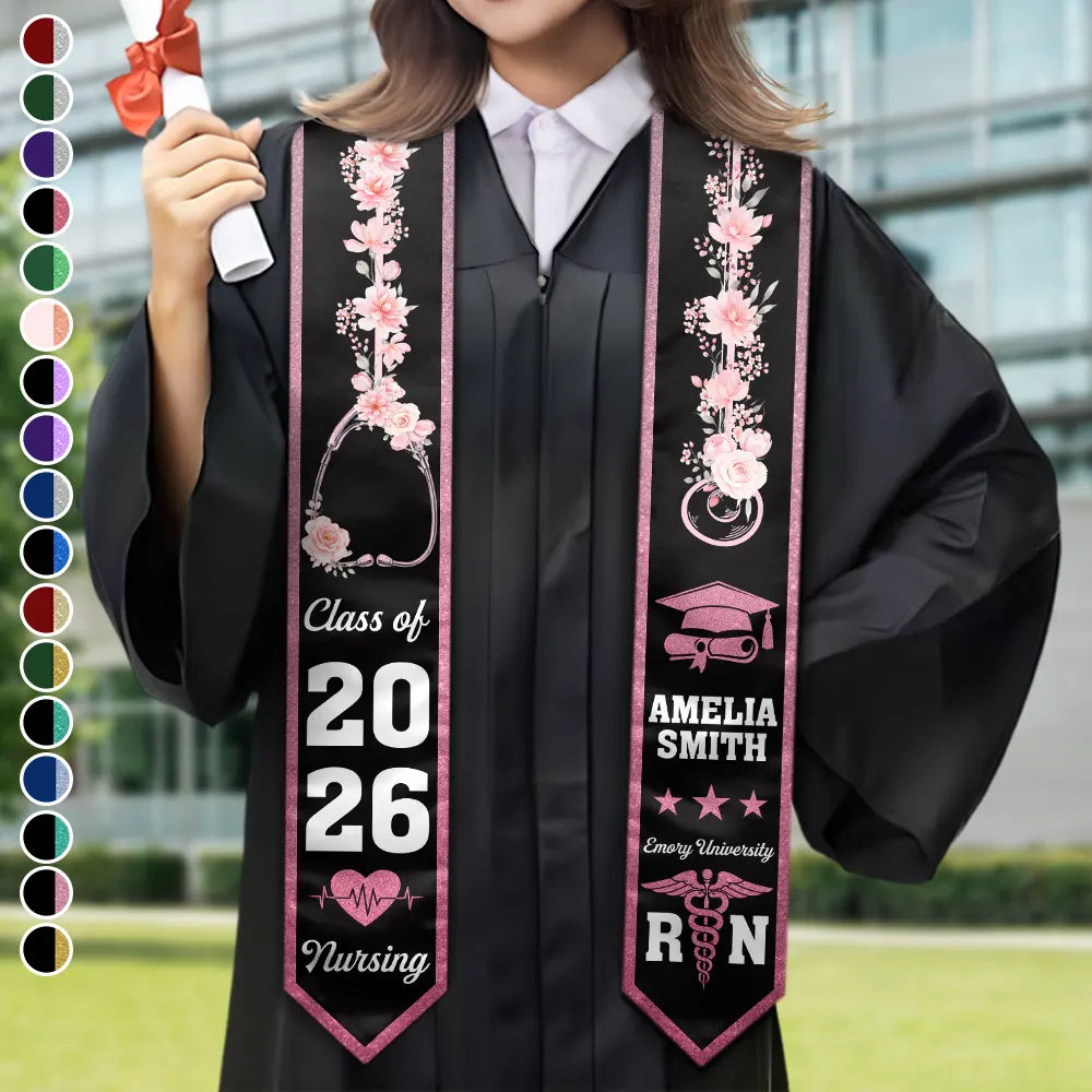 Graduation,Happy - Nursing Flower Graduation - Personalized Stoles