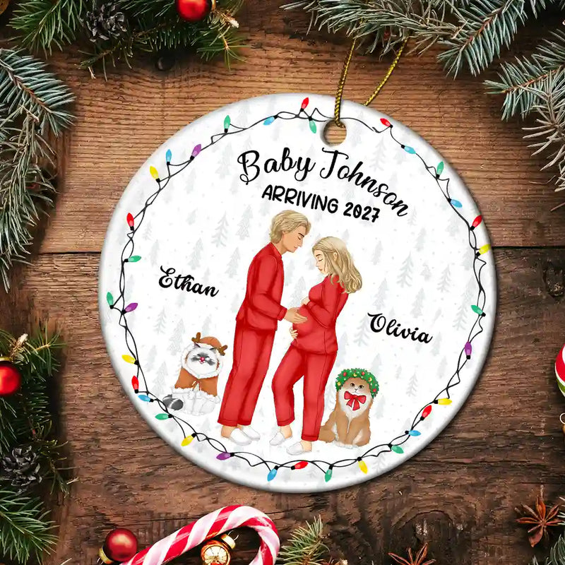Dog Parents To Human Parents Baby Expecting - Personalized Circle Ceramic Ornament