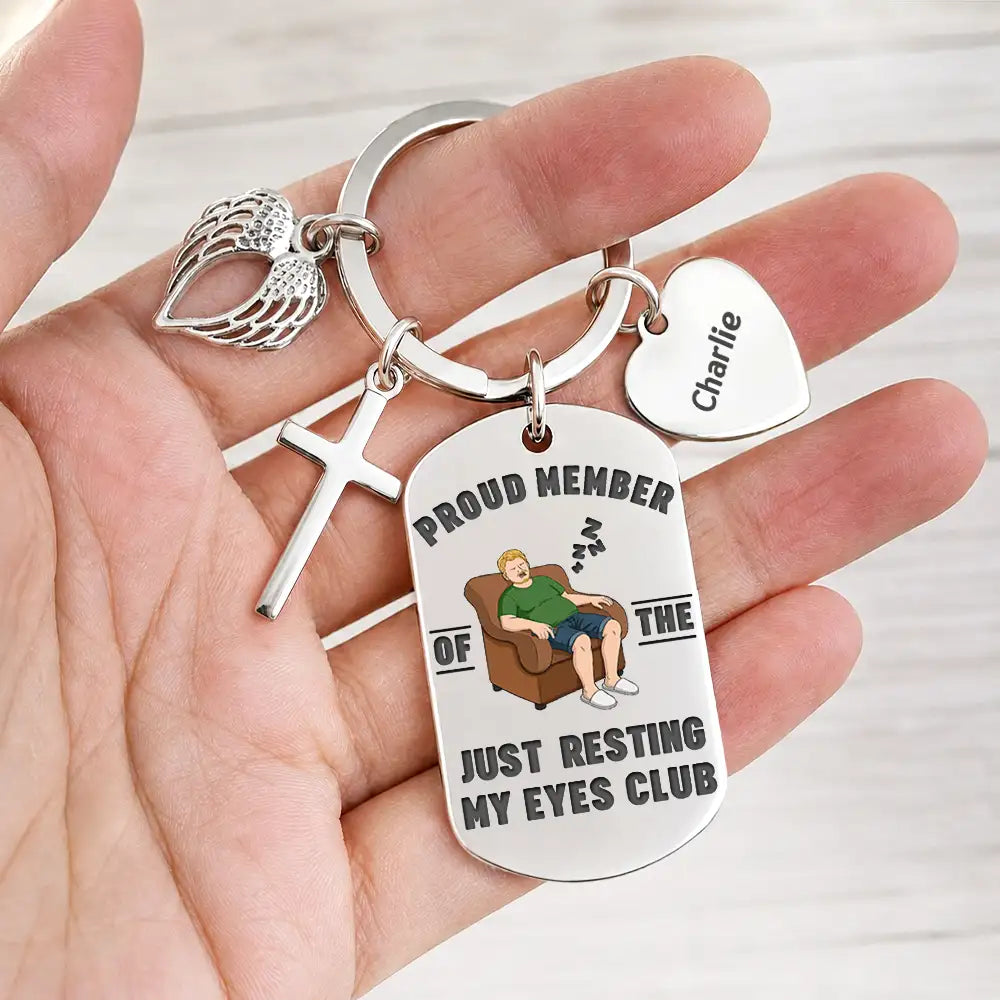 Gift For Husband,Gift For Grandpa,Gift For Father,Retirement,Non-Eng,Vector,Humorous - Official Member Of Club Just Resting My Eyes - Personalized Stainless Steel Keychain