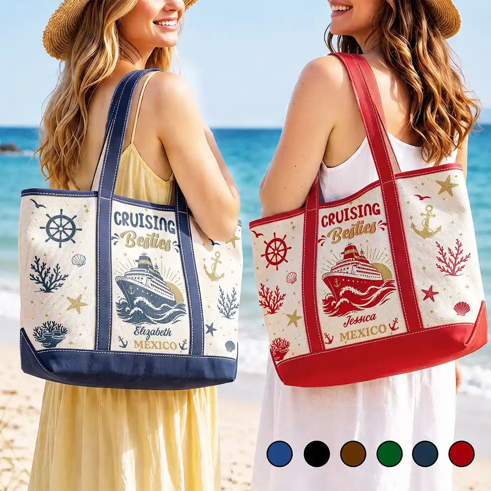 Gift For Bestie, Icon, Happy - Oh Ship It’s A Girls Trip - Personalized Fabric Tote Bag