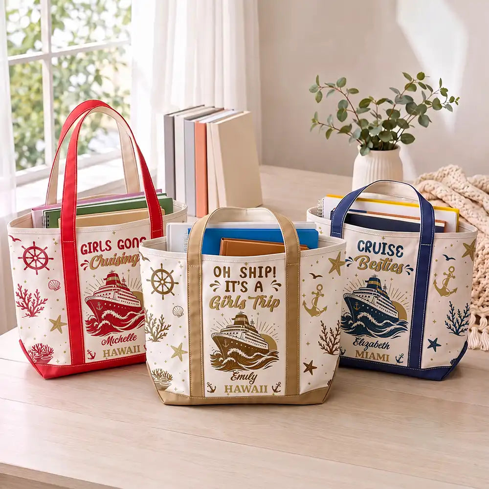 Gift For Bestie, Icon, Happy - Oh Ship It’s A Girls Trip - Personalized Fabric Tote Bag