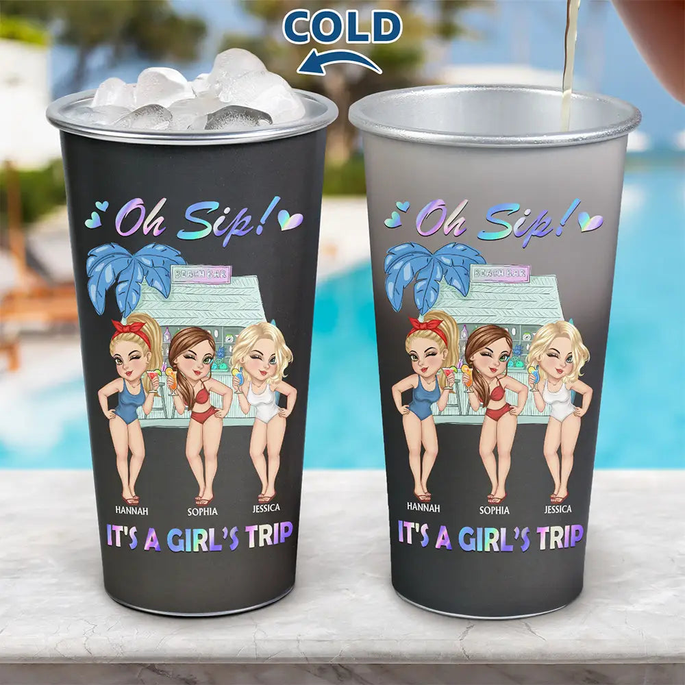 Gift For Women, Gift For Bestie, Beach, Summer, Happy - Oh Sip! It's A Girls' Trip Summer - Personalized Aluminum Color Changing Cup