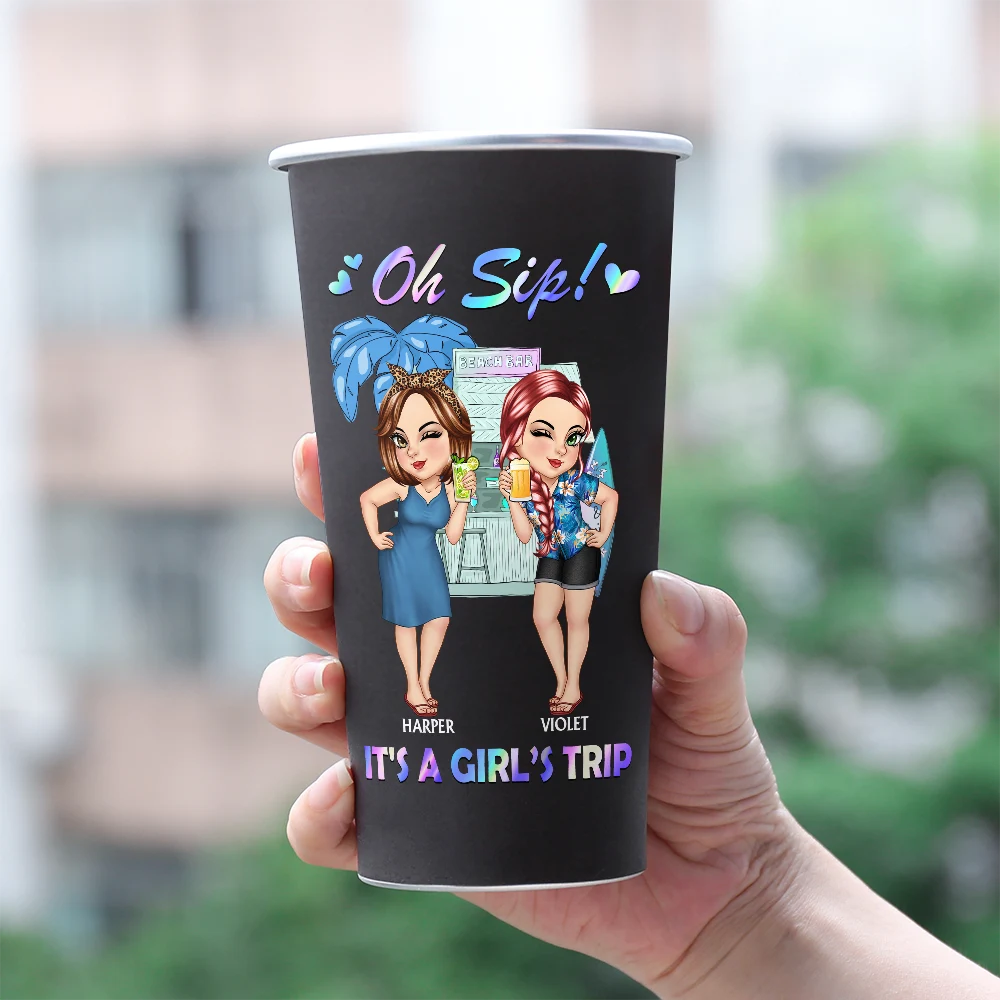 Gift For Women, Gift For Bestie, Beach, Summer, Happy - Oh Sip! It's A Girls' Trip Summer - Personalized Aluminum Color Changing Cup