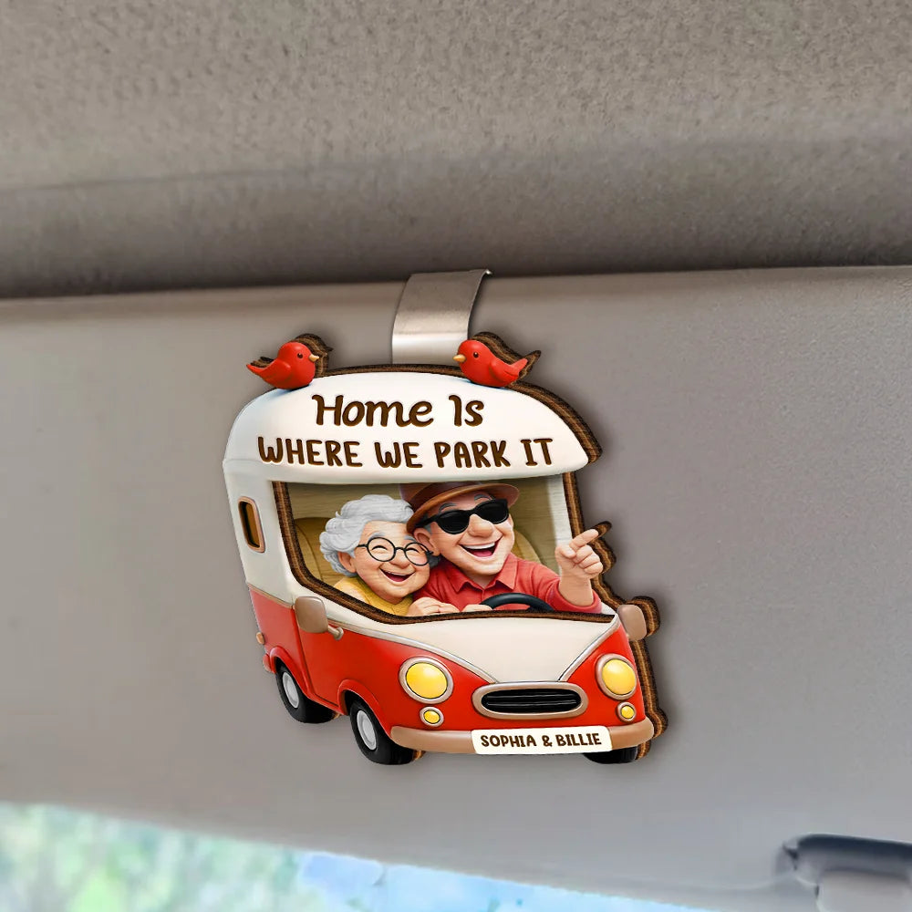 Old Couples,Gift For Wife,Gift For Husband,Camping,Happy - Old Couple Camping Partners For Life - Personalized Custom Shaped Car Visor Clip