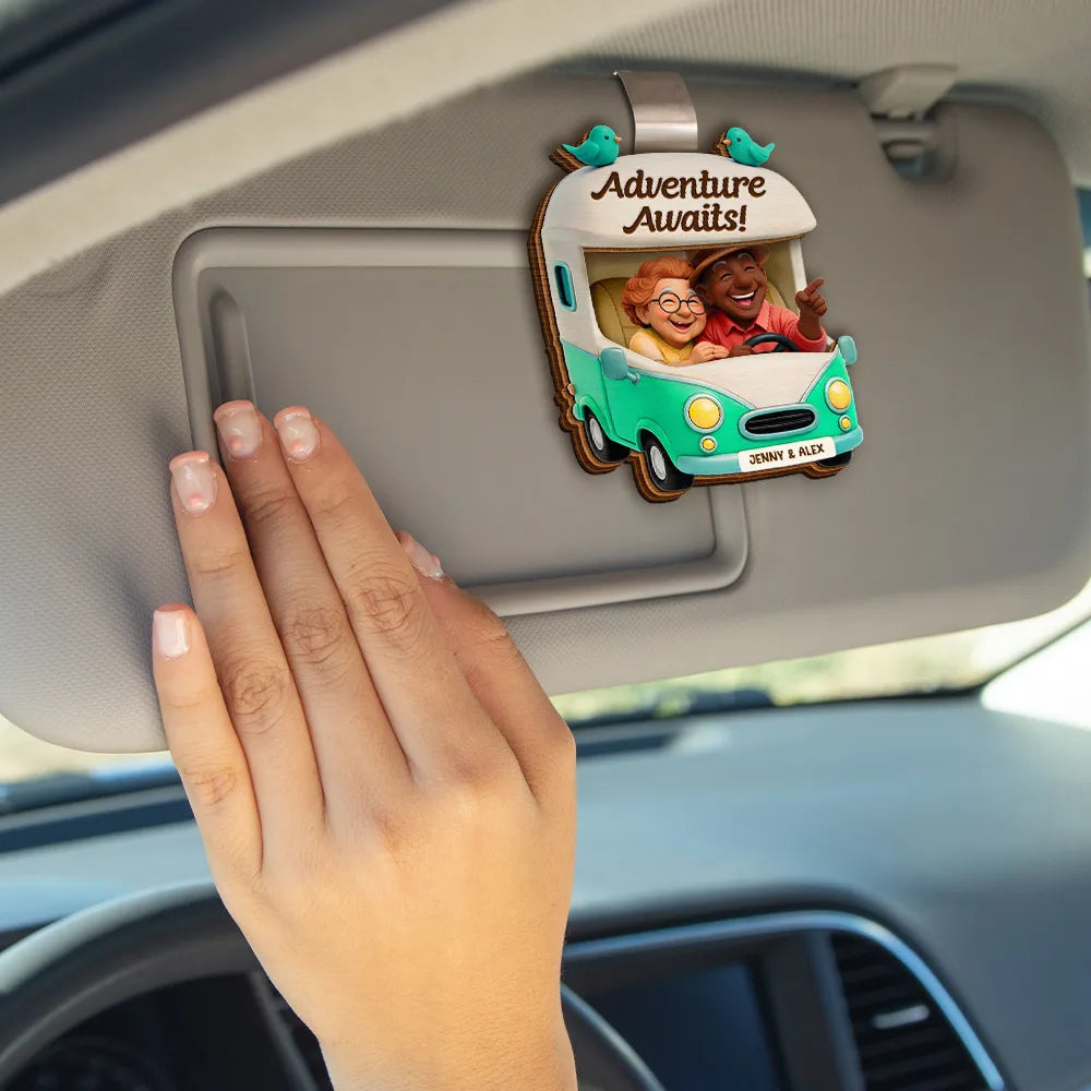 Old Couples,Gift For Wife,Gift For Husband,Camping,Happy - Old Couple Camping Partners For Life - Personalized Custom Shaped Car Visor Clip