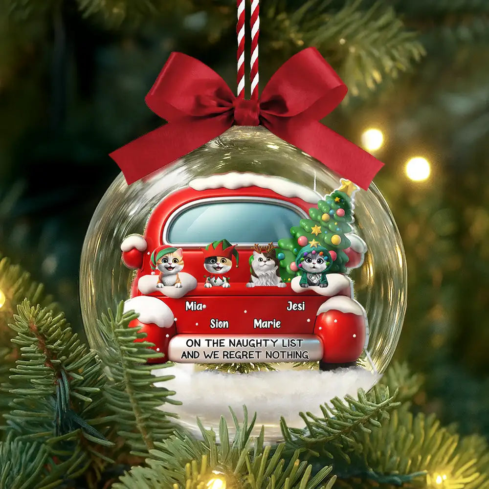 Pet Lovers - On The Naughty List - Personalized 3D Acrylic Ball Ornament