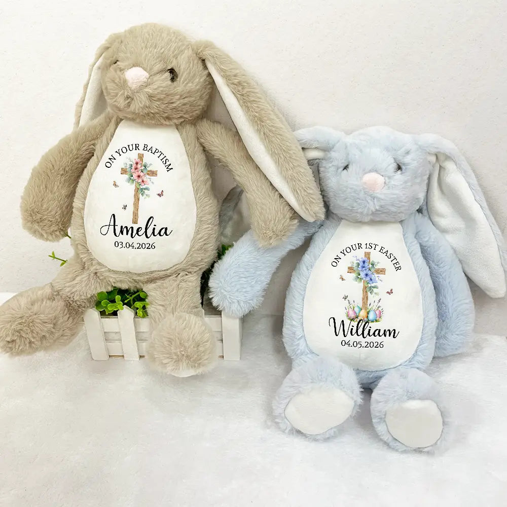 Easter,Happy,Gift For Kids,Parents,Christian,New baby - On Your Baptism Day Christening New Baby - Personalized Soft Toy Bunny