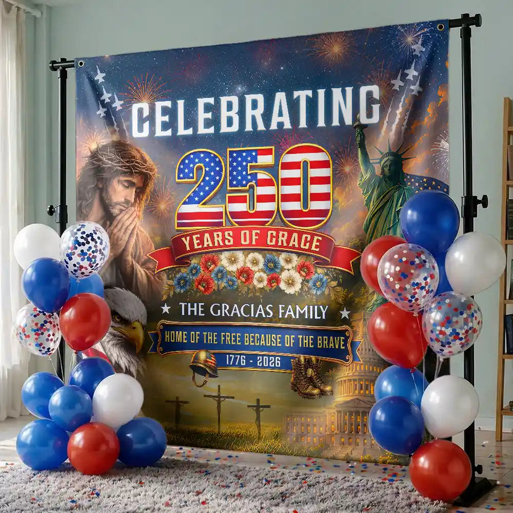 Independence Day,Happy,America 250th,Gift For Women,Gift For Men,Gift For Yourself,Christian,Family,Veteran,Devoted - One Nation Under God 250 Years Of Grace - Personalized Backdrop
