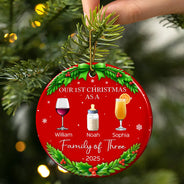 Family, Parents, Gift For Kids, Christmas, Happy - Our 1st Christmas As A Family Drinks - Personalized Circle Ceramic Ornament