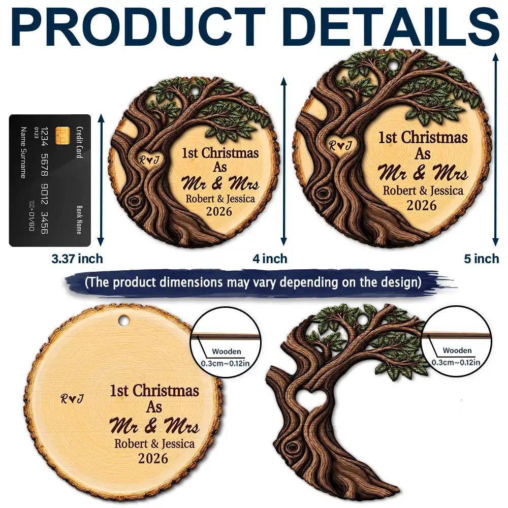 Top Market,Christmas,Married Couple,Romantic,Gift For Couples,Icon - Our First Christmas As Mr & Mrs Newly Wed Couple - Personalized 2-Layered Wooden Ornament