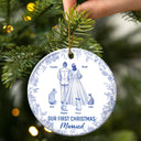 Christmas,Romantic,Gift For Couples,Vector - Our First Christmas As Mr & Mrs Wedding Couple Dog Cat Pet Toilet - Personalized Circle Ceramic Ornament