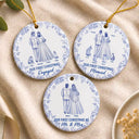 Christmas,Romantic,Gift For Couples,Vector - Our First Christmas As Mr & Mrs Wedding Couple Dog Cat Pet Toilet - Personalized Circle Ceramic Ornament