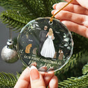 Love,Christmas,Gift For Couples,Wedding,Wedding Anniversary,Engaged,Married ,Pet Lovers,Pet Couple,Dog Lovers,Cat Lovers - Our First Christmas As Mr & Mrs Wedding Couple Pet - Personalized Circle Glass Ornament