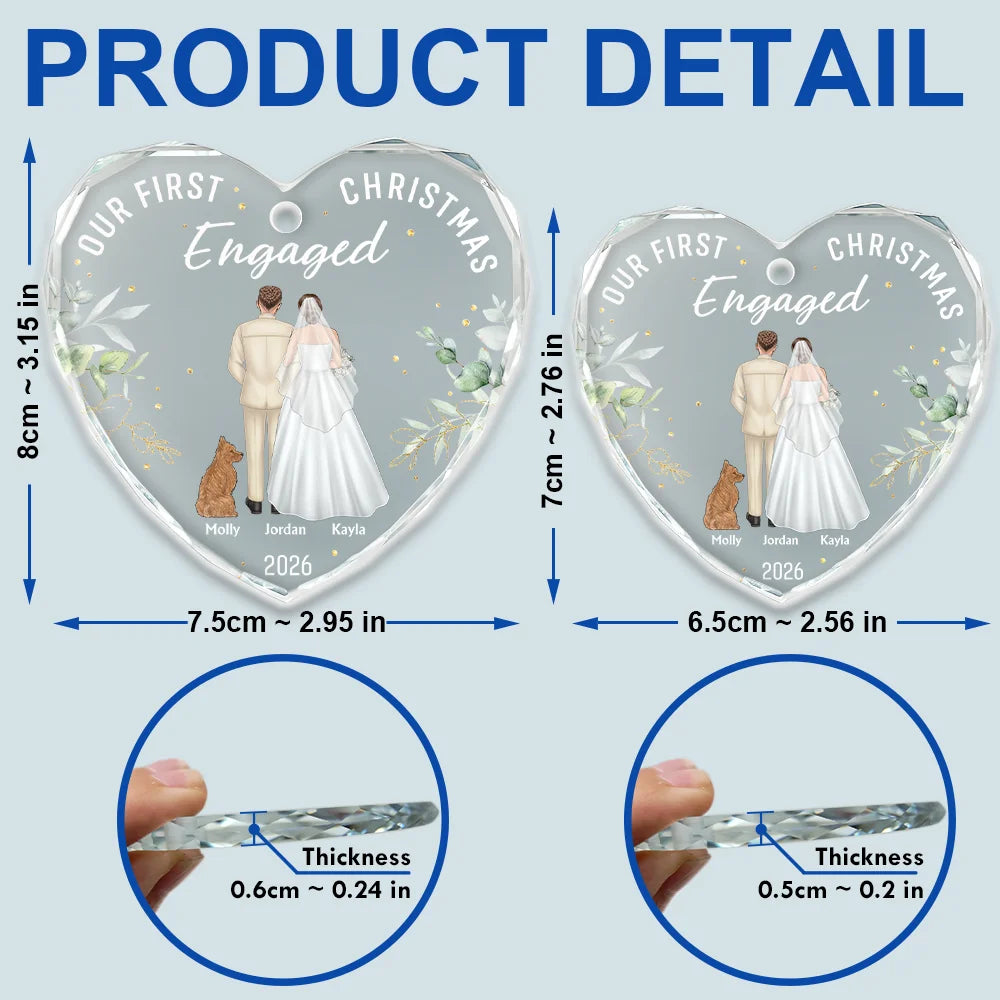 Our First Christmas As Mr & Mrs Wedding Couple Pet - Personalized Heart Shaped Glass Ornament