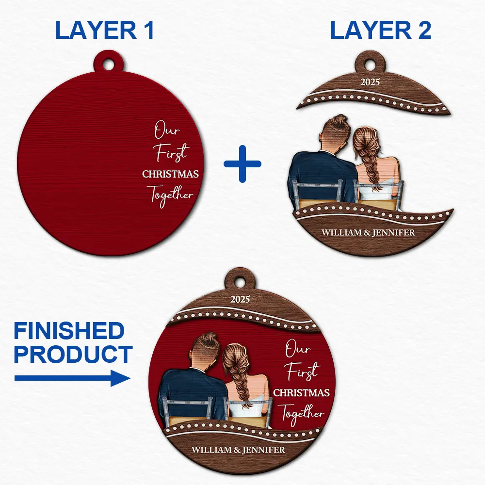 Christmas,Gift For Couples,Engaged,Wedding,Married ,Love - Our First Christmas Married Couple - Personalized 2-Layered Wooden Ornament