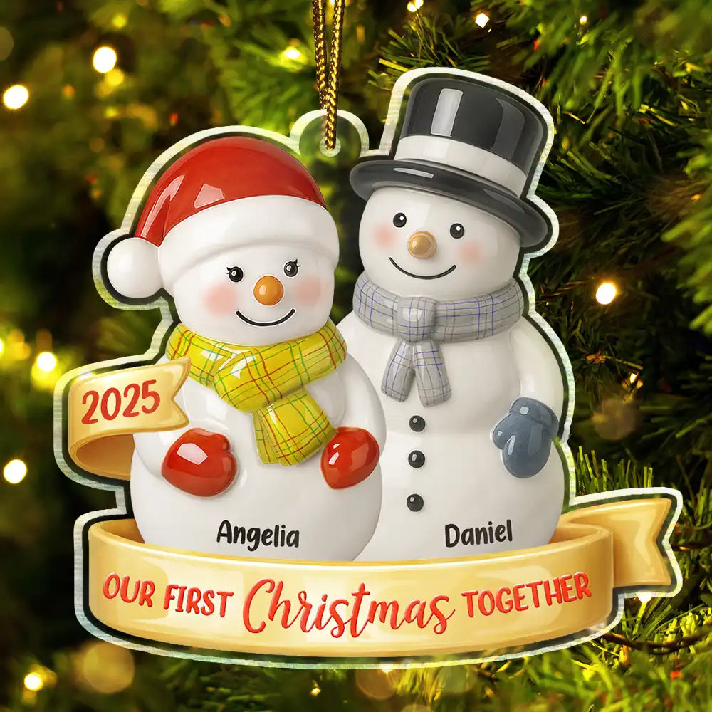 Our First Christmas Together Snowman Couple Ceramic Effect - Personalized Custom Shaped Acrylic Ornament