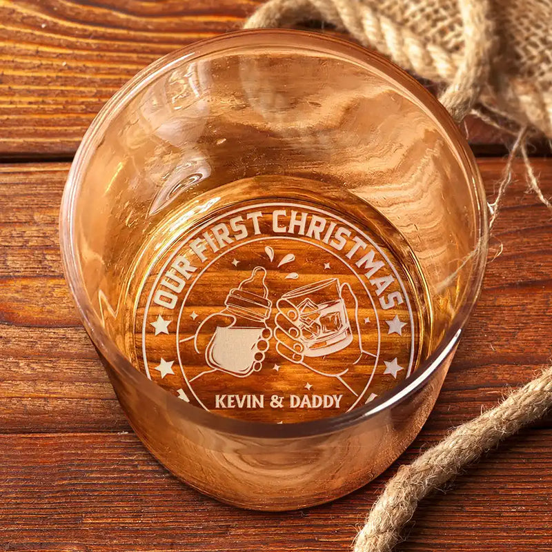 New Dad, New Mom, New baby, Happy, Christmas - Our First Christmas Together - Personalized Engraved Whiskey Glass