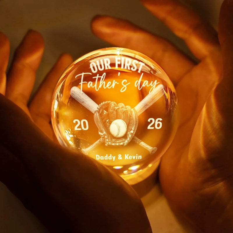 Gift For Husband,Gift For Father,New Dad,Sport Dad,Baseball,Adorable - Our First Father's Day Baseball Lover - Personalized Crystal Globe Lamp