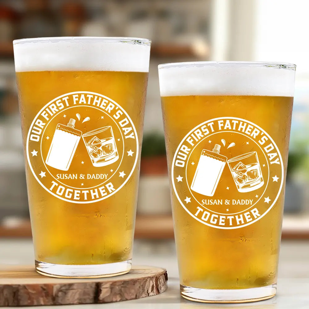 Gift For Father,New Dad,Non-Eng,Icon,Adorable - Our First Father's Day Together - Personalized Beer Glass