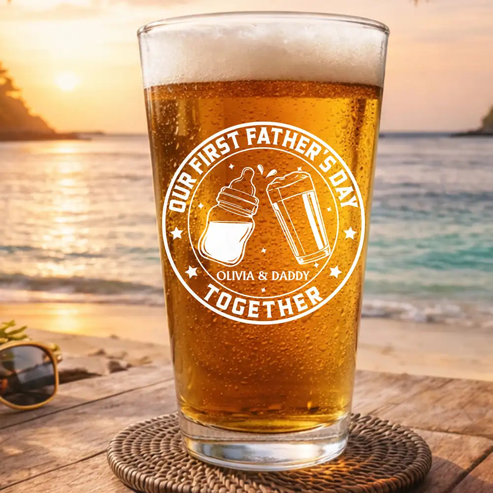 Gift For Father,New Dad,Non-Eng,Icon,Adorable - Our First Father's Day Together - Personalized Beer Glass