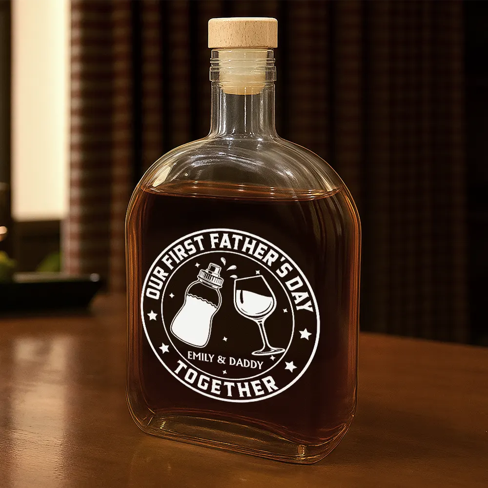 Gift For Father,New Dad,Non-Eng,Icon,Adorable - Our First Father's Day Together - Personalized Whiskey Bottle