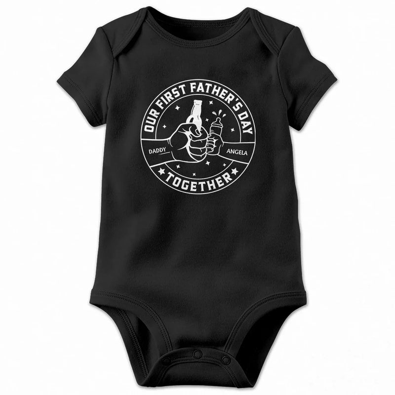 New Dad,New baby,Gift For Father,Love,Custom Photo - Our First Father's Day Together Cheers - Personalized Combo T Shirt And Baby Onesie