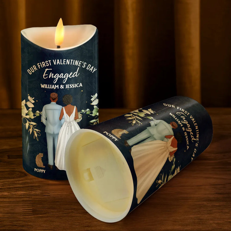 Gift For Couples, Love - Our First Valentine As Mr & Mrs Wedding Couple Pet - Personalized Flameless LED Candle