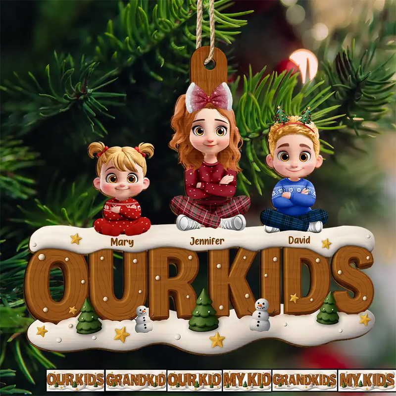 Gift For Kids,Grandma - Grandkids,Gift For Grandkids,Grandpa - Grandkids,Dad - Children,Mom - Children,Gift For Grandma,Gift For Grandpa,Gift For Grandparents,Love,Christmas - Our Kids Grandkids Christmas - Personalized Custom Shaped Wooden Ornament
