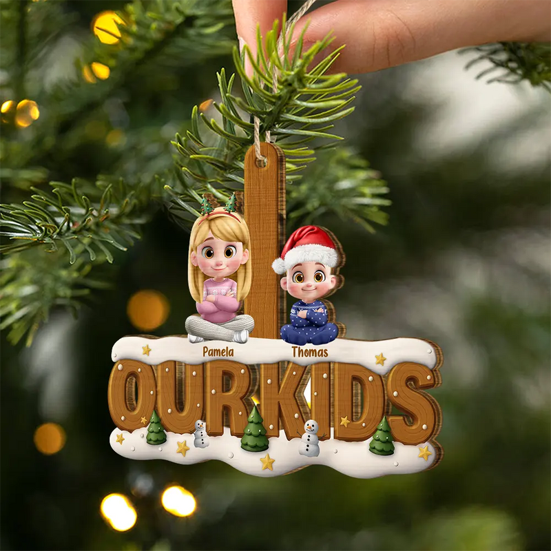 Gift For Kids,Grandma - Grandkids,Gift For Grandkids,Grandpa - Grandkids,Dad - Children,Mom - Children,Gift For Grandma,Gift For Grandpa,Gift For Grandparents,Love,Christmas - Our Kids Grandkids Christmas - Personalized Custom Shaped Wooden Ornament