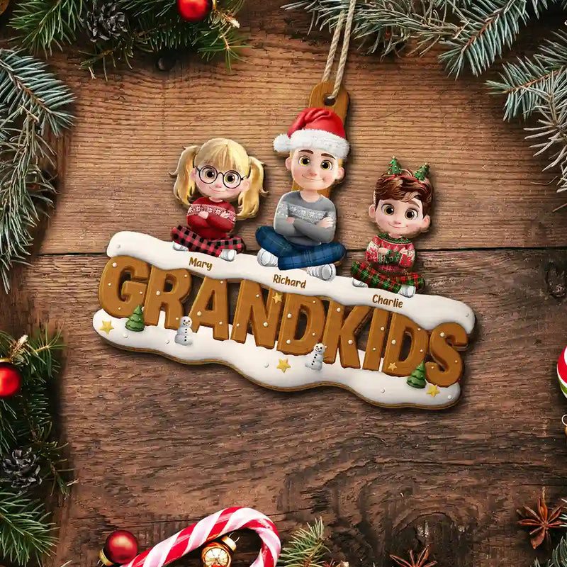 Gift For Kids,Grandma - Grandkids,Gift For Grandkids,Grandpa - Grandkids,Dad - Children,Mom - Children,Gift For Grandma,Gift For Grandpa,Gift For Grandparents,Love,Christmas - Our Kids Grandkids Christmas - Personalized Custom Shaped Wooden Ornament