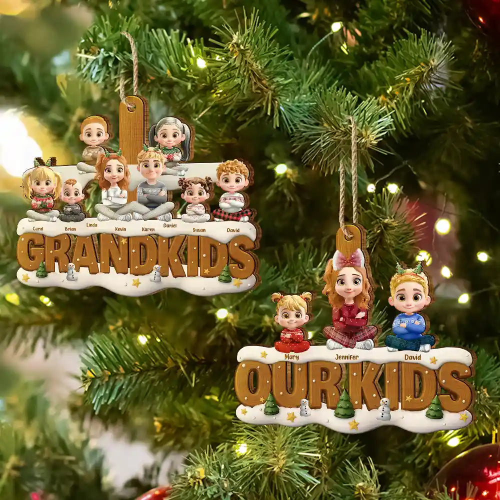 Gift For Kids,Grandma - Grandkids,Gift For Grandkids,Grandpa - Grandkids,Dad - Children,Mom - Children,Gift For Grandma,Gift For Grandpa,Gift For Grandparents,Love,Christmas - Our Kids Grandkids Christmas - Personalized Custom Shaped Wooden Ornament