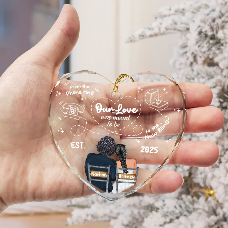Christmas,Married ,Gift For Couples,Happy - Our Love Was Meant To Be - Personalized Heart Shaped Glass Ornament