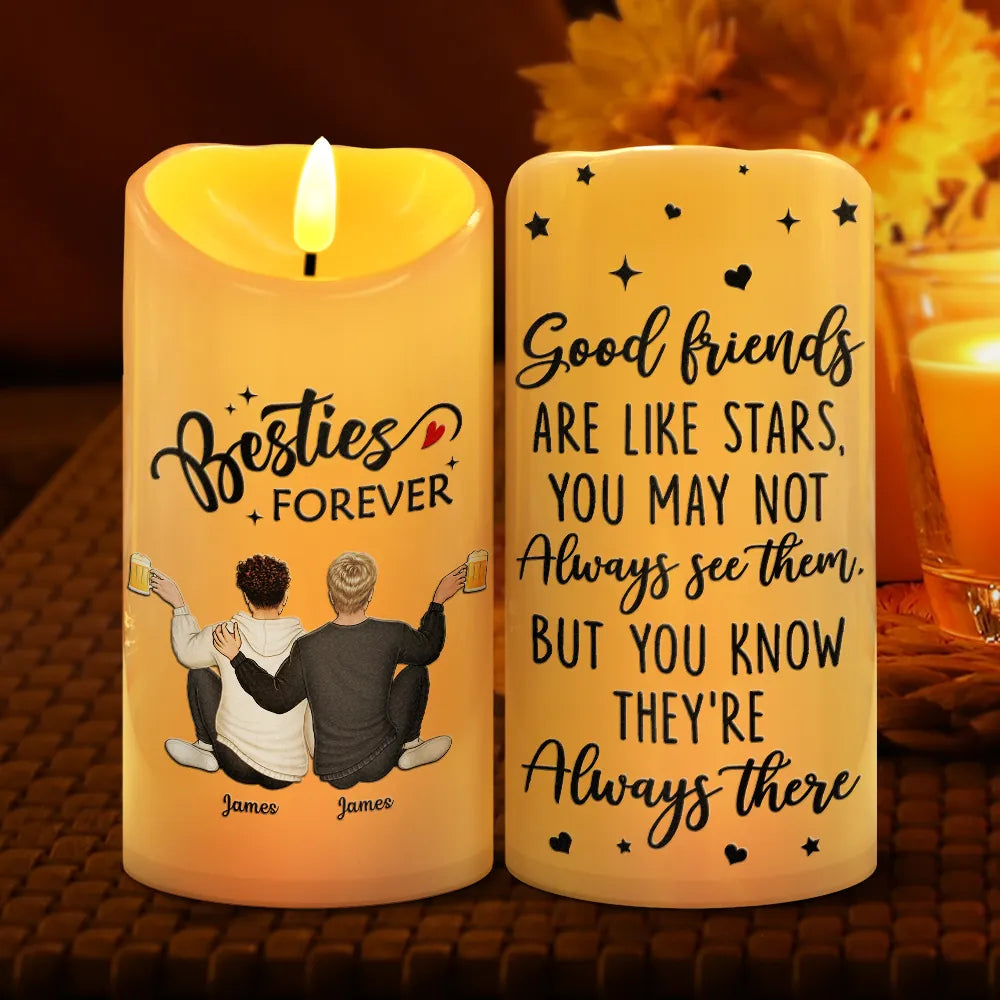 Gift For Bestie,Old Best friends,Gift For Sisters,Gift For Brothers,Gift For Sibling,Cousin,Happy,Family - Our Memories Are Countless Friends Forever - Personalized Flameless LED Candle
