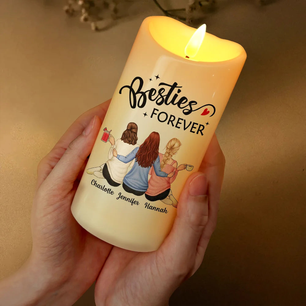 Christmas,Gift For Bestie,Gift For Sisters,Happy - Our Memories Are Countless Our Friendship Is Endless - Personalized Flameless LED Candle