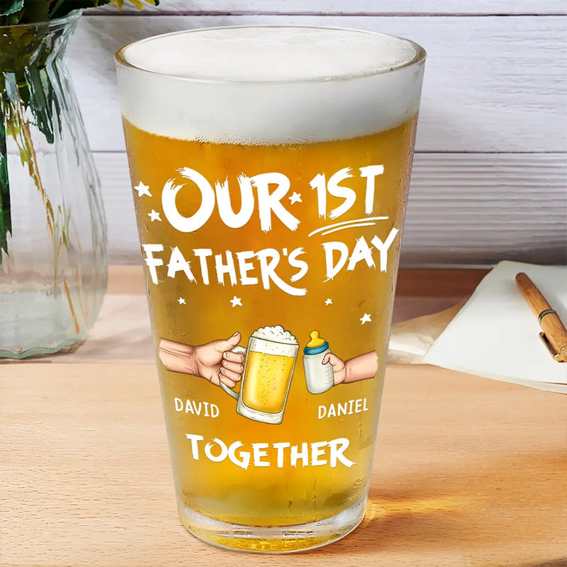 Gift For Husband,Gift For Yourself,Gift For Men,Parents,Gift For Father,New Dad,New baby,Happy,Summer,Vector - Our First Father's Day Together - Personalized Beer Glass