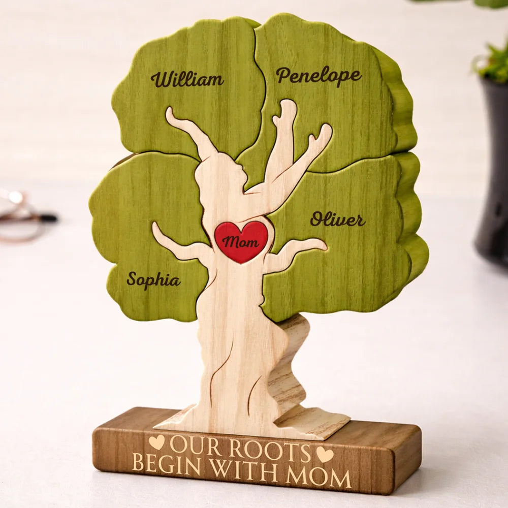 Gift For Mother,Love,Gift For Grandma - Our Roots Begin With Mom - Personalized Custom Shaped Wooden Puzzle