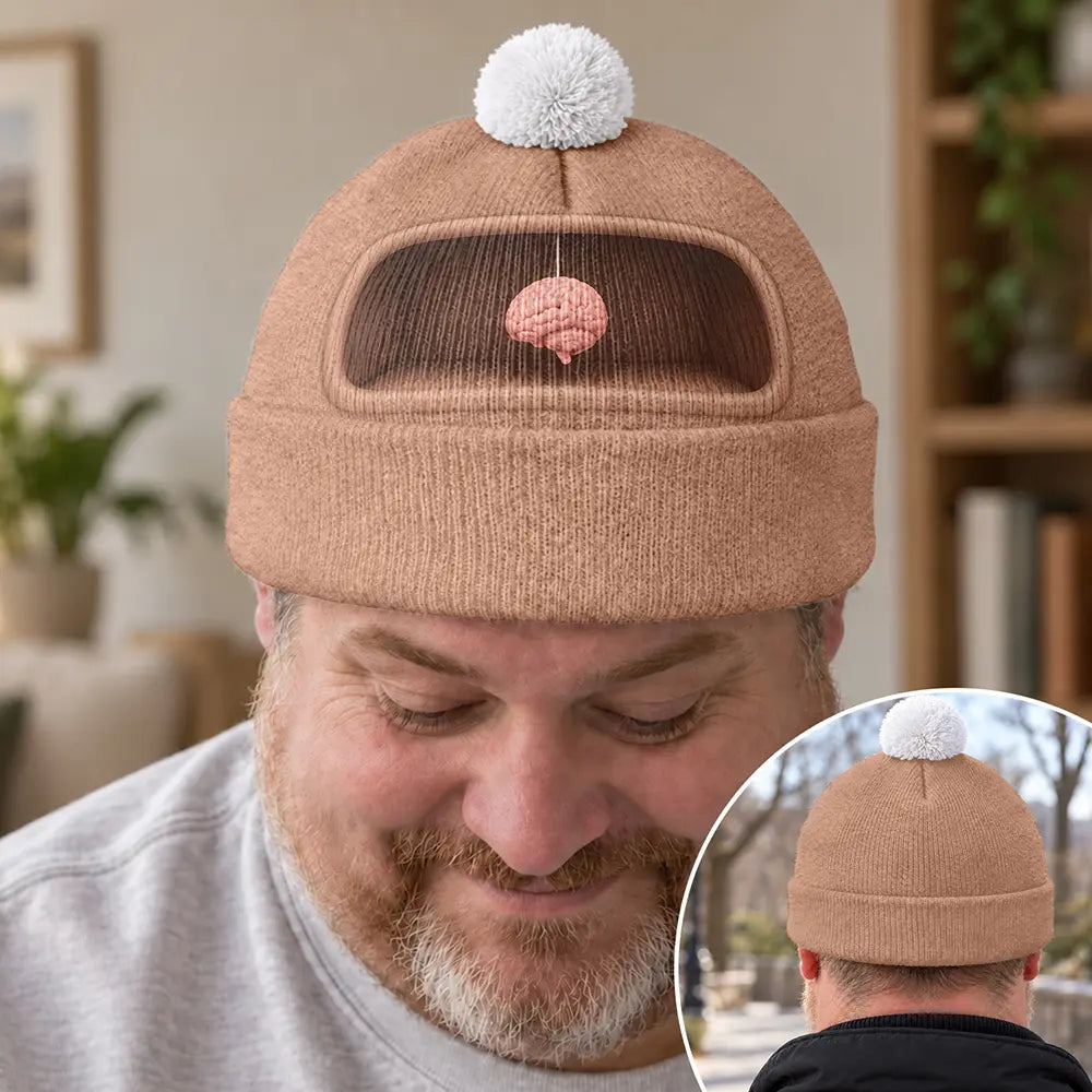 Funny Gag Gift For Him - Personalized Small Brain Novelty Bobble Beanie Hat