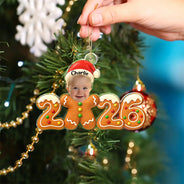 Adorable,Christmas,Custom Photo,Cut-Face Photo,First Christmas,Gift For Mother,Gifts For Her,New Baby,New Mom,Top Market - Baby's First Christmas - Personalized Custom Photo Gingerbread Acrylic Ornament