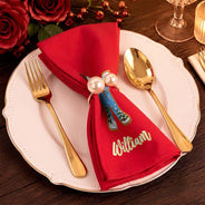 Christmas, Family, Happy, Icon - Christmas Table Decor Gift For Family - Personalized Name Santa Hat Initial Reusable Napkin